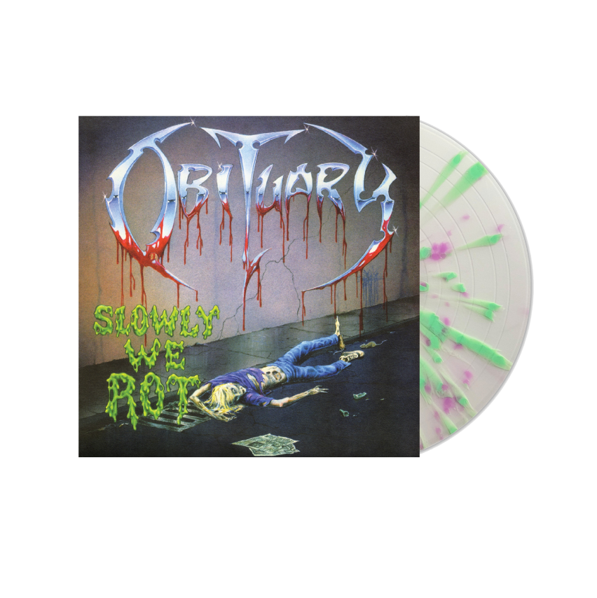 Obituary - Slowly We Rot | Milky Clear With Violet & Green Rot' Splatter Vinyl